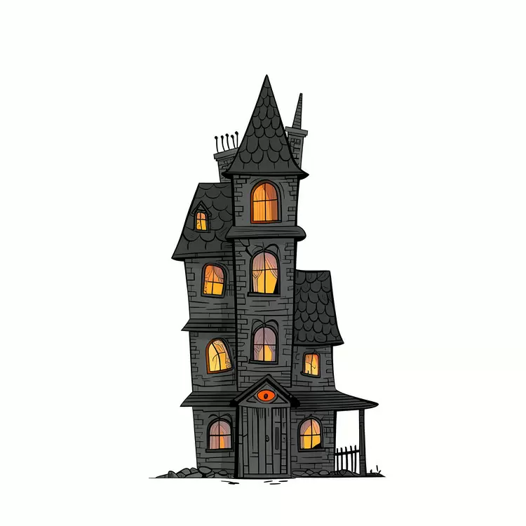 Halloween drawing Haunted House cartoon black and white