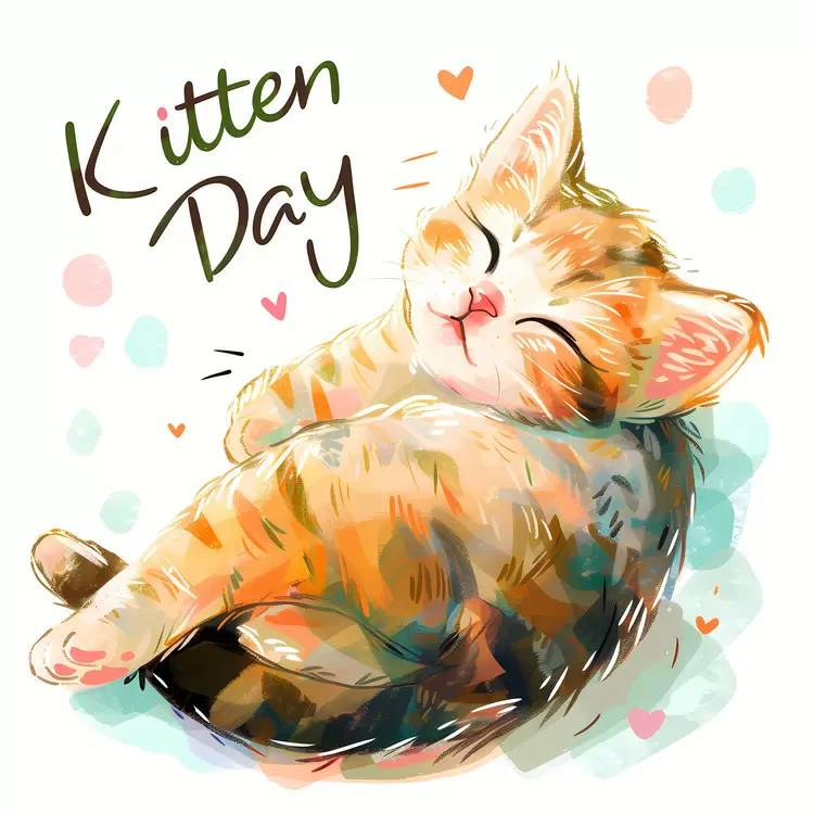 Watercolor Kitten Day Adorable Cute Sleeping
