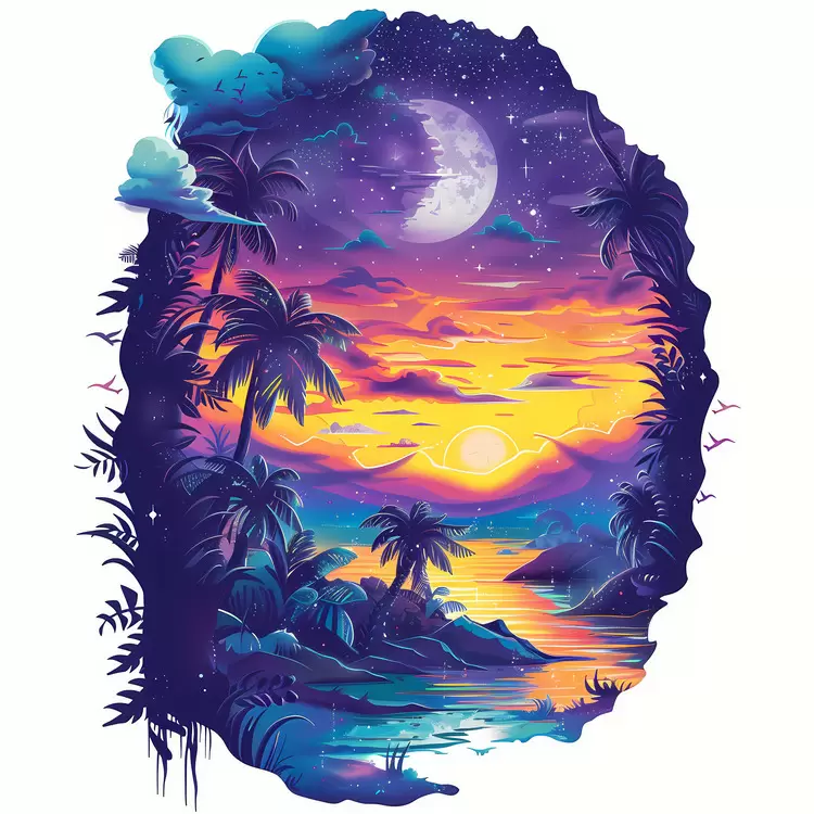 trees mountains tropical clouds night