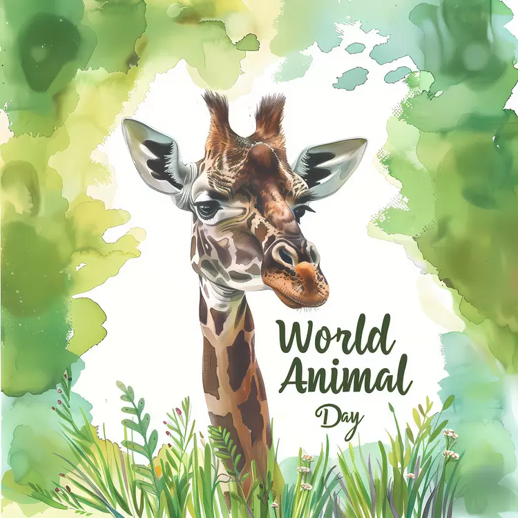 World Animal Day watercolor jungle giraffe flora