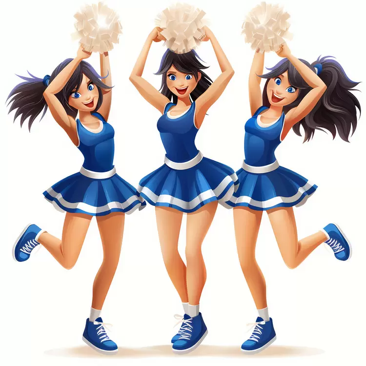 happy cheerleaders smiling cheerleaders cheering squad dressed in blue posing cheerleaders