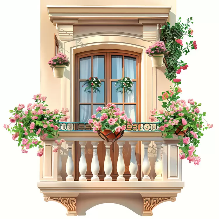 flowers summer balcony potted plants floral decorations white walls