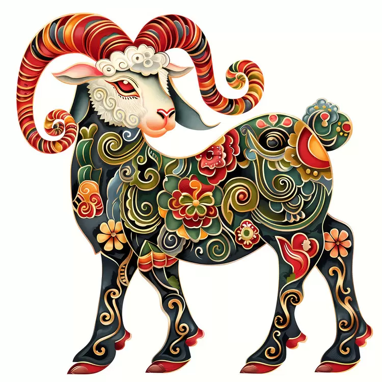 Flamboyant Chinese New Year Zodiac animal Chinese symbolism Ram