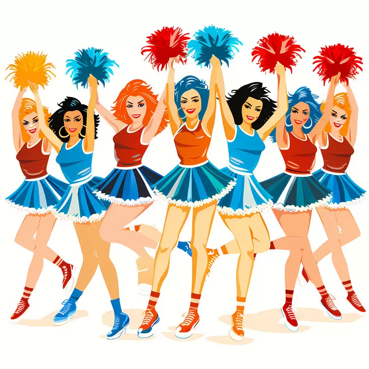 colorful costumes energetic movements pompoms teamwork Cheerleaders