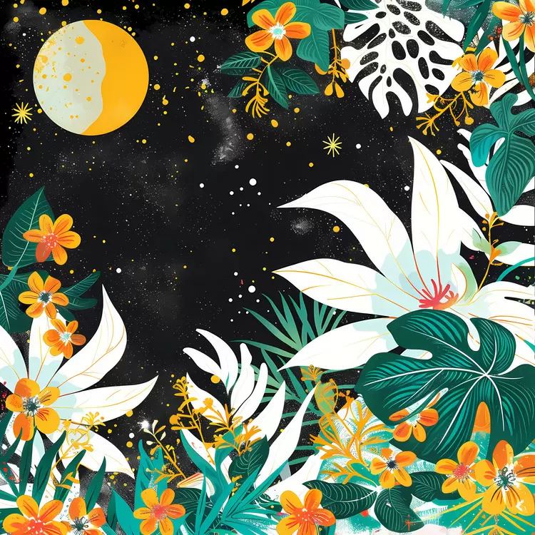 summer night moonlight night sky floral designs colorful nightscapes