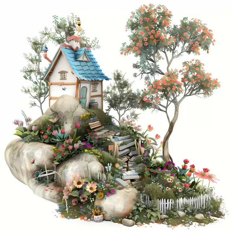 fantasy blue sky garden fairy tale stone