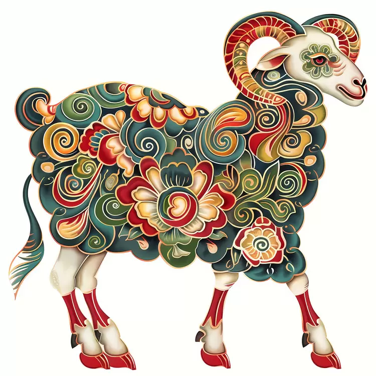 Religious Colorful Floral Ram Hand-painted