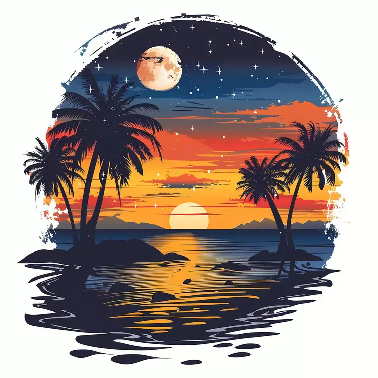 palm trees beach peaceful sky water