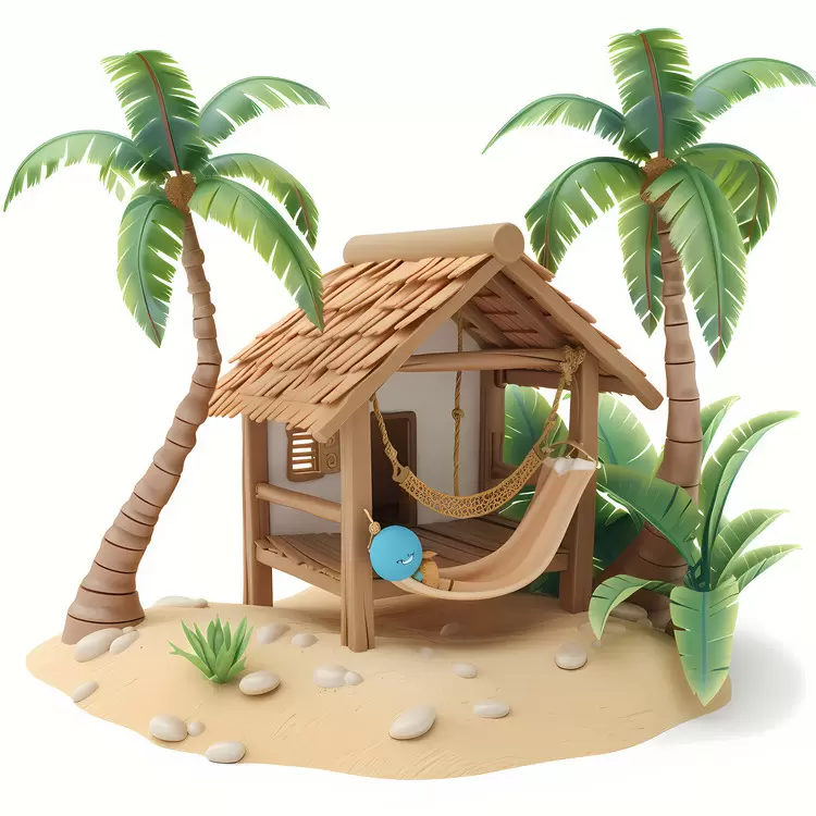 sandy beach palm trees seashell summer house pavilion