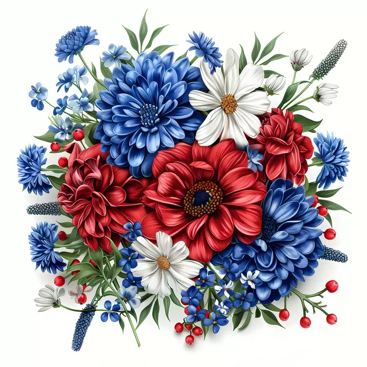 Bouquet Floral arrangement Red 4th of July white and blue flowers