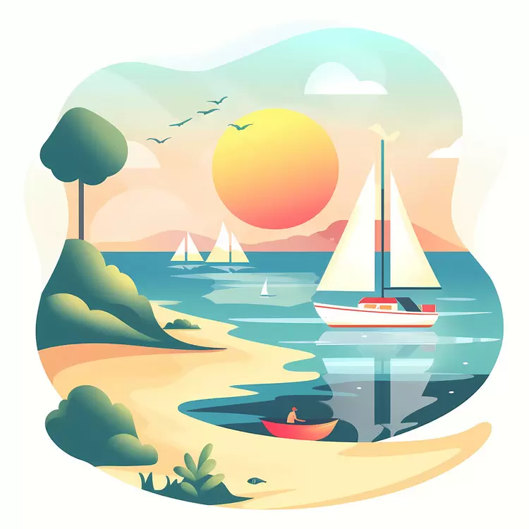 landscape water boats coastal summer morning