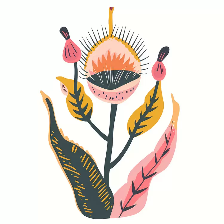 Botanical Flower Floral Hand-Drawn Leaves