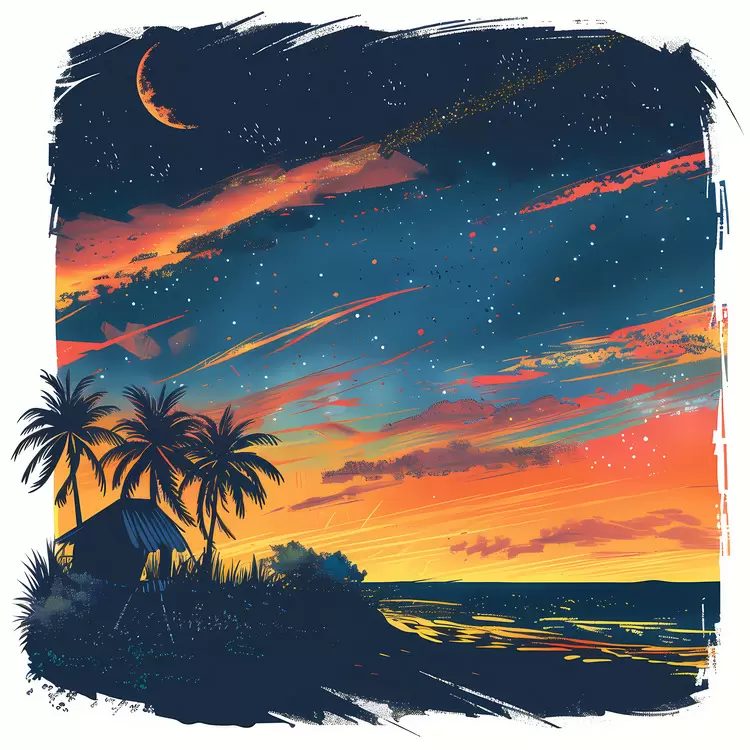 colorful whimsical palm trees exotic romantic