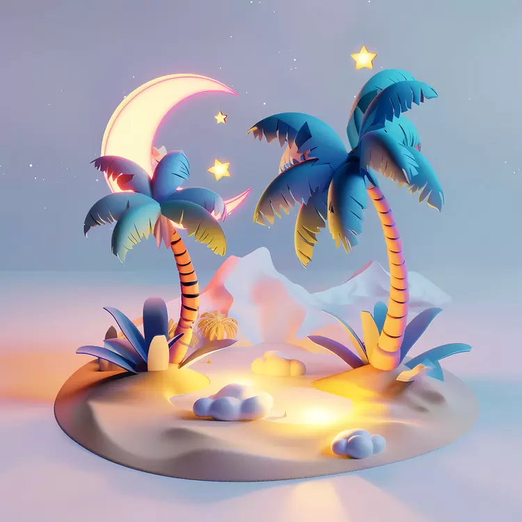 beach Palm trees Lagoon Desert landscape moon