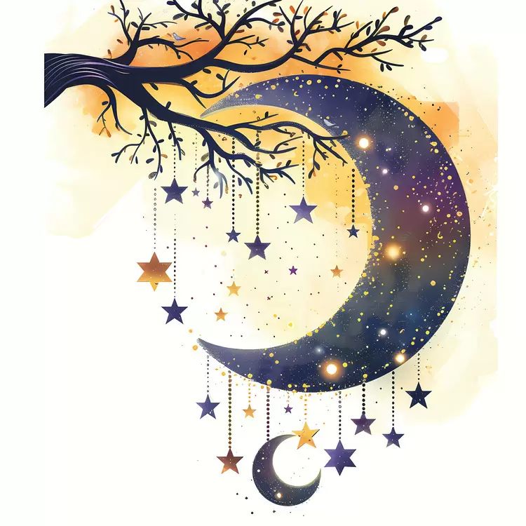 summer night starry night mysterious watercolor moon