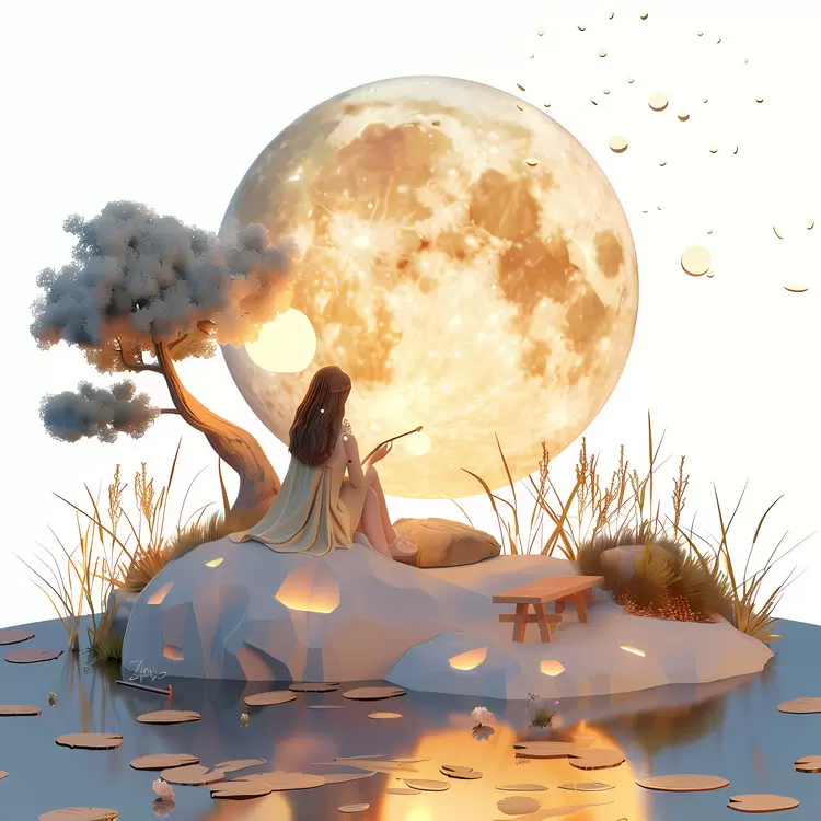 water droplets full moon beauty lake