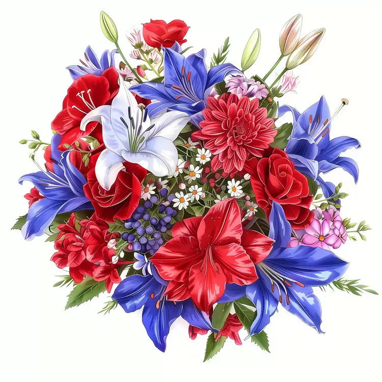 Flower Bouquet Red Vibrant Blooms White and Blue Flowers Fresh Flowers