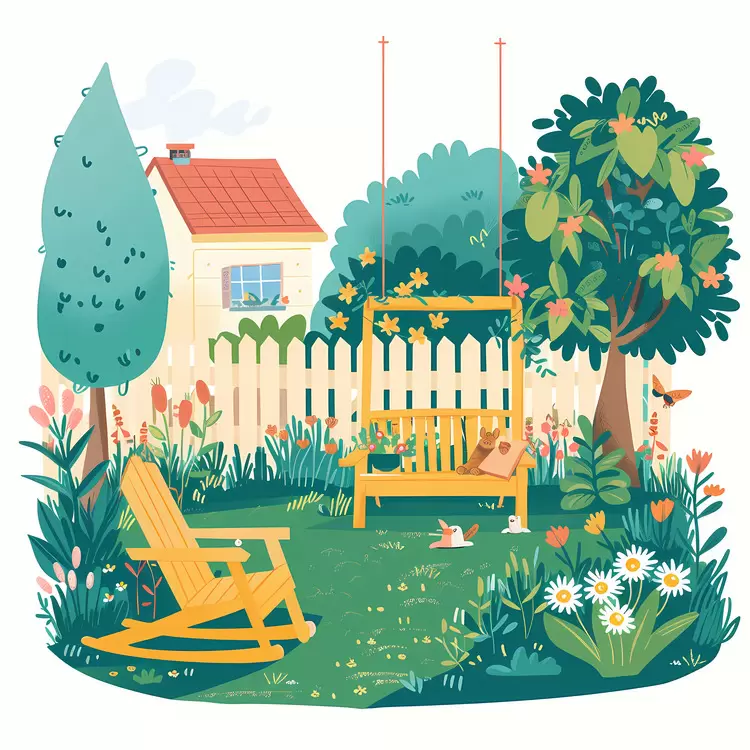 garden summer yard wooden swing seating area
