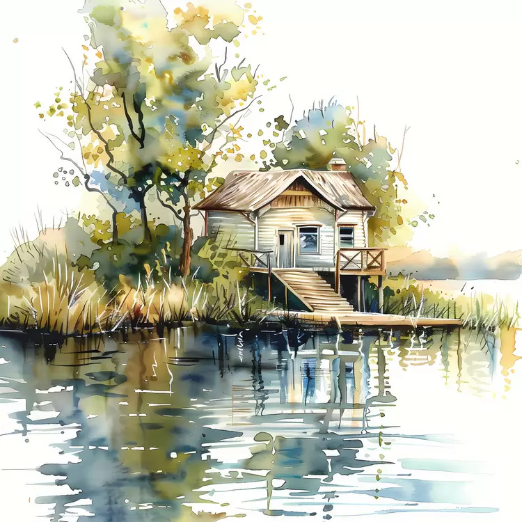 Wooden summer house Watercolor Small