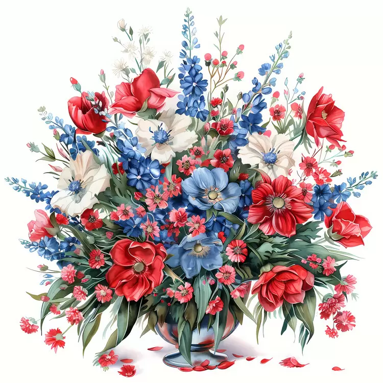 Flowers in a vase Floral centerpiece white and blue flowers Red