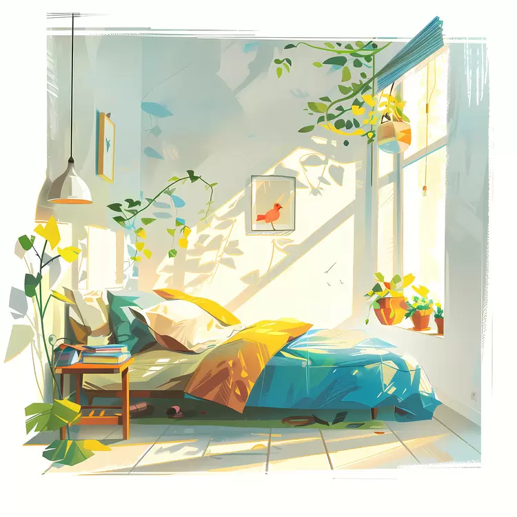 room morning bed window sunlight