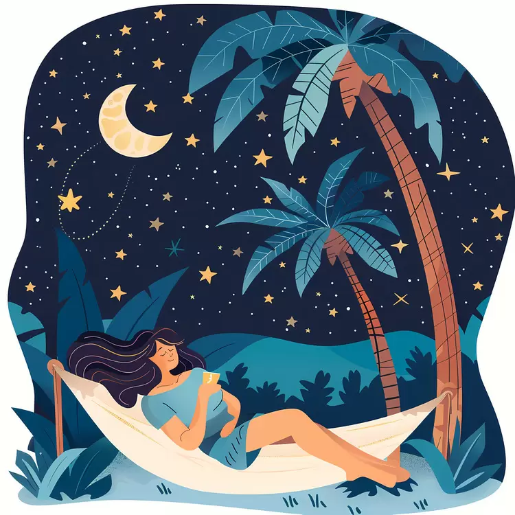 palm trees hammock woman asleep