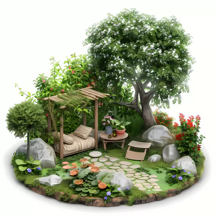 Trees Lawn Patio Garden Meadow