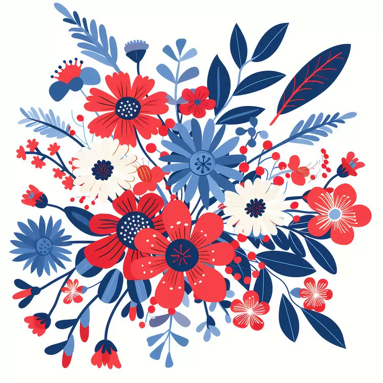 blooms floral print flower white and blue vintage
