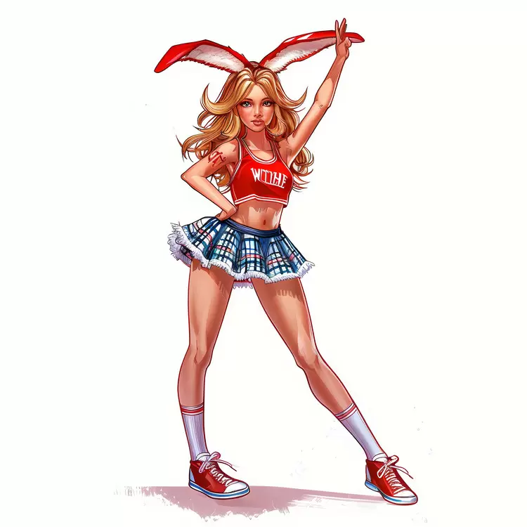 blue and red striped skirt blue and red striped top red and white bunny ears short skirt girl in bunny outfit