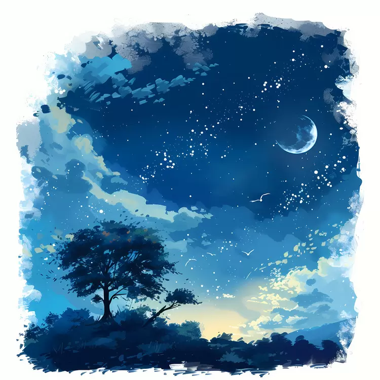 Hills Grass Stars Night Clouds