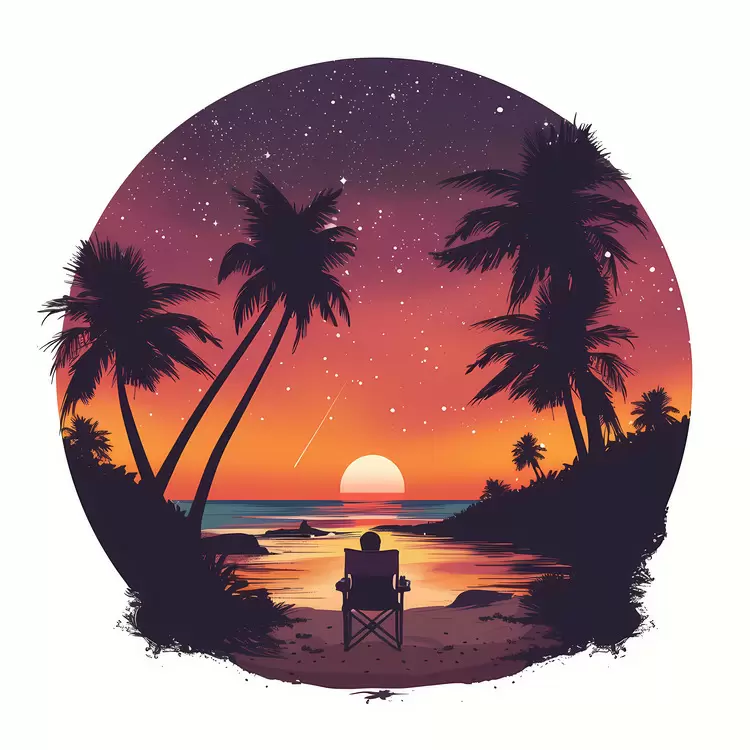 lounge chair vintage summer night palm trees Tropical landscape