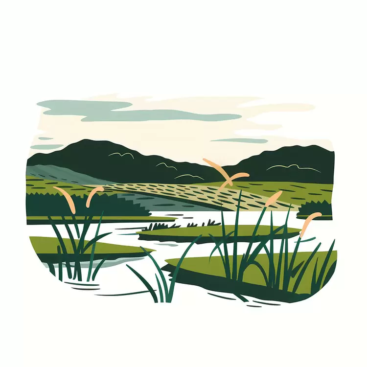 wilderness grassy field water rice paddy landscape