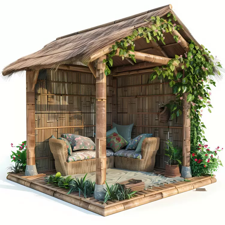bamboo woven rattan roofed thatched