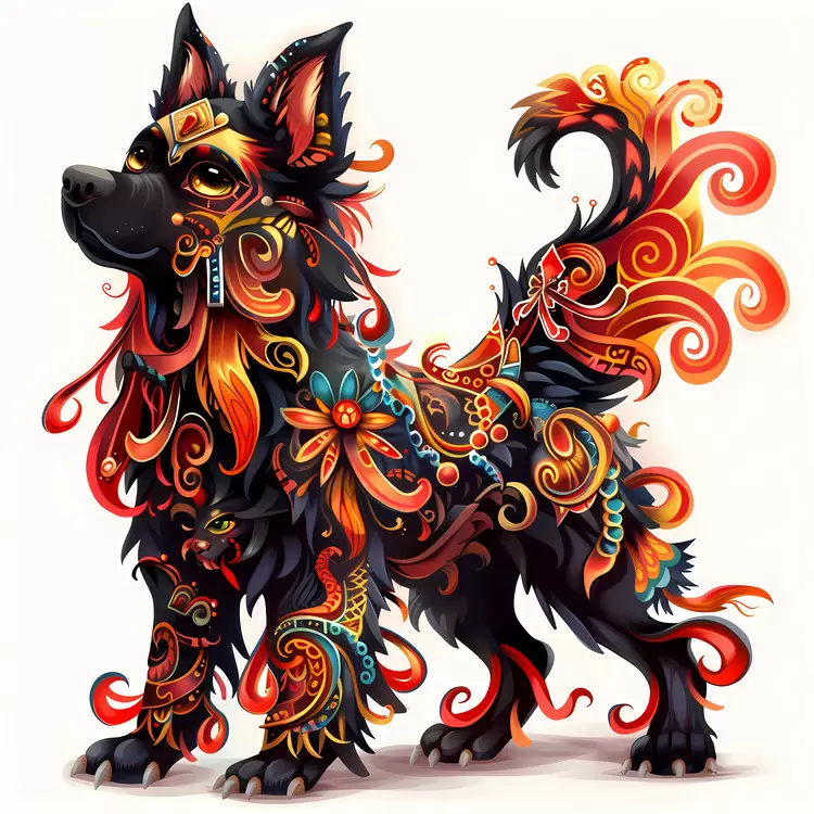Chinese Zodiacs colorful black fantastical ornate