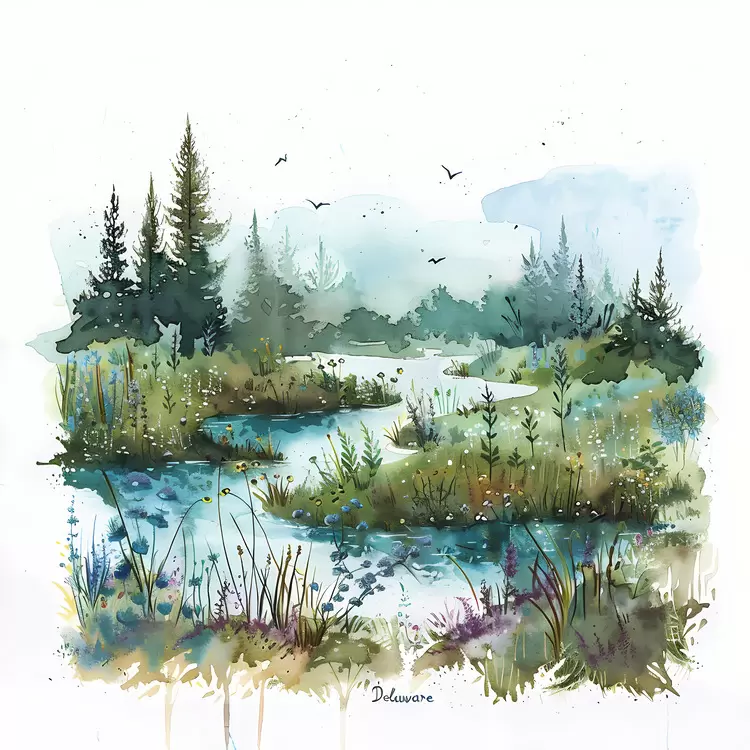 Nature Delaware Watercolor painting River Wetlands