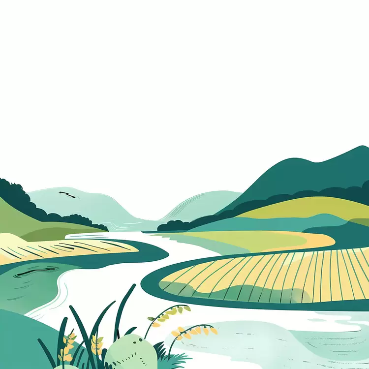 trees rice paddy green fields horizon sunny day