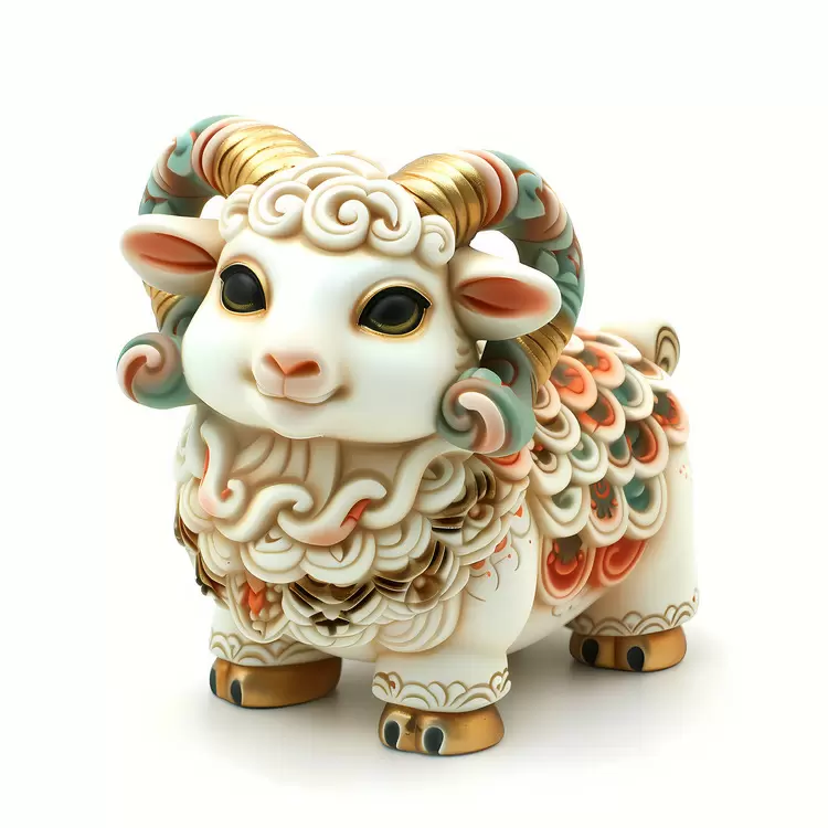 carved ornate Chinese Zodiacs ram intricate