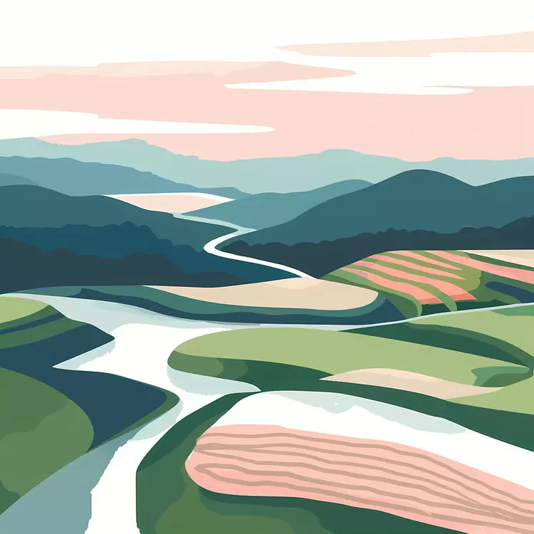 farm land rice paddy river blue sky clouds