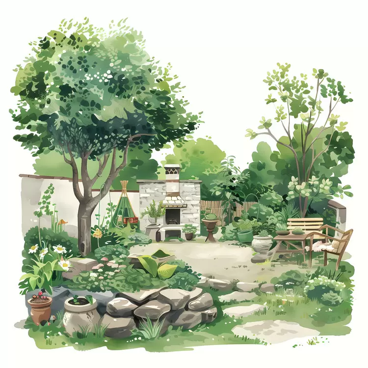 wood patio stone garden flowers
