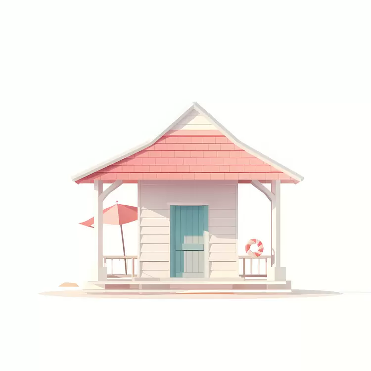 Pink roof White walls Small building with red awnings pavilion