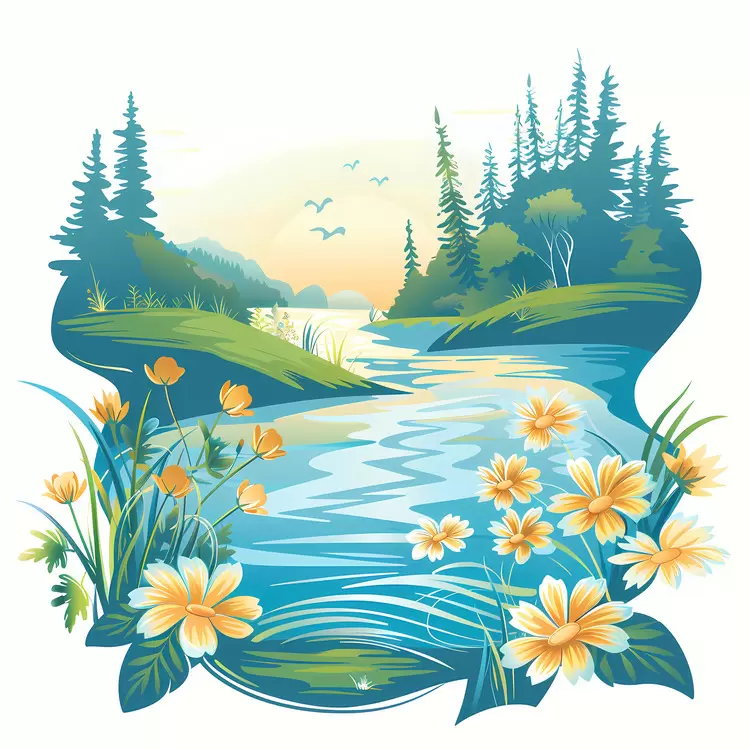 water landscape plants sunset flowers