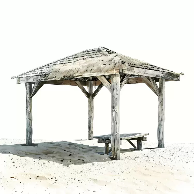White sand Vacation destination Wooden gazebo Desolate Windy day