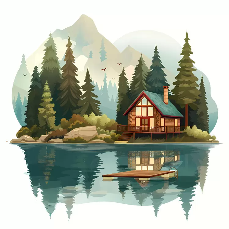 mountains lake wooden house isolated forest