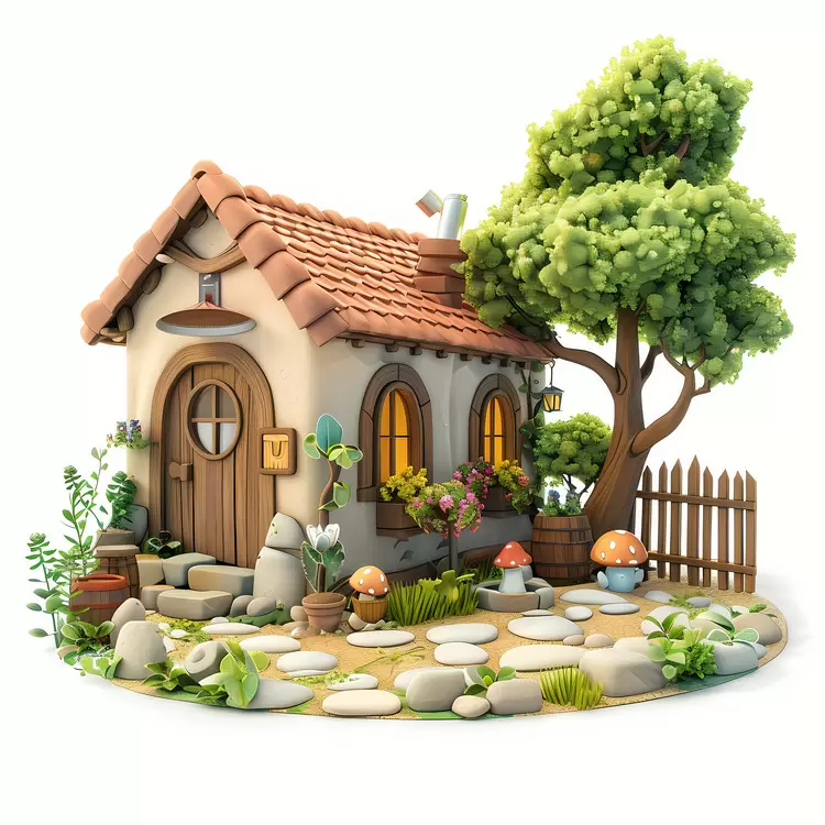 garden small house rocky path cottage wooden
