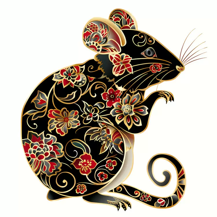 Chinese Zodiacs floral pattern black and white Chinese zodiac symbol for the year of the rat