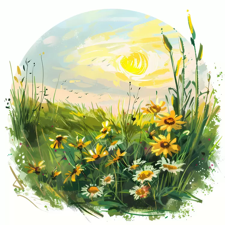 field yellow outdoors wild flowers sunset