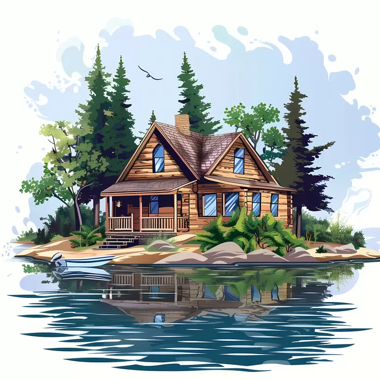 Lake house Rustic retreat Cozy cabin Log cabin Forest landscape
