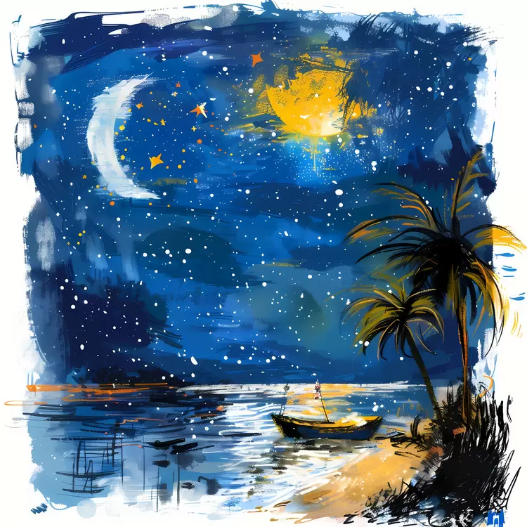Ocean Sunset Palm tree Lighthouse Night