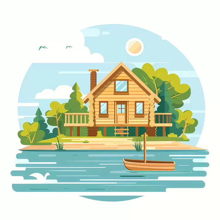 pine wood trees flat design vector house