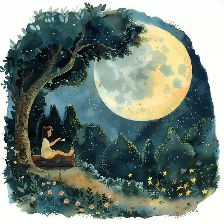 landscape night woman moon light